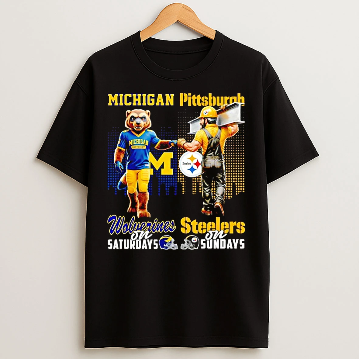 Classic Michigan Wolverines On Saturdays X Pittsburgh Steelers On Sunday Mascot T Shirts