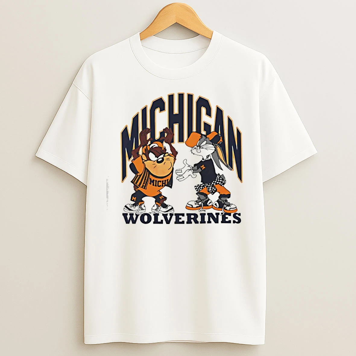 Classic Michigan Wolverines Basketball Rose Bowl Tasmanian Devil And Bugs Bunny T Shirts