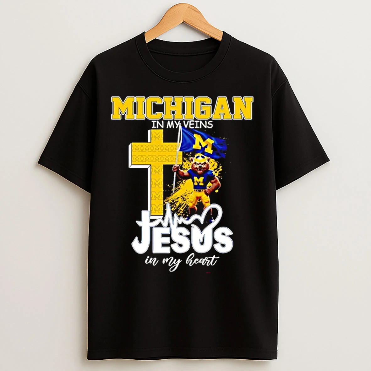 Classic Michigan Wolverines In My Veins Jesus In My Heart Flag T Shirts