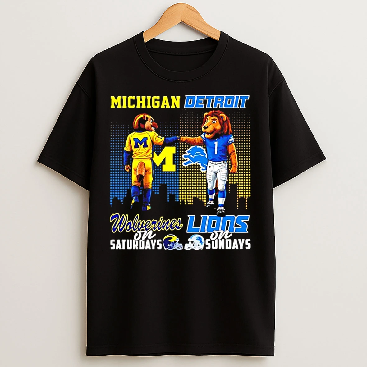 Classic Michigan Wolverines On Saturdays Vs Detroit Lions On Sundays Mascot Skyline T Shirts