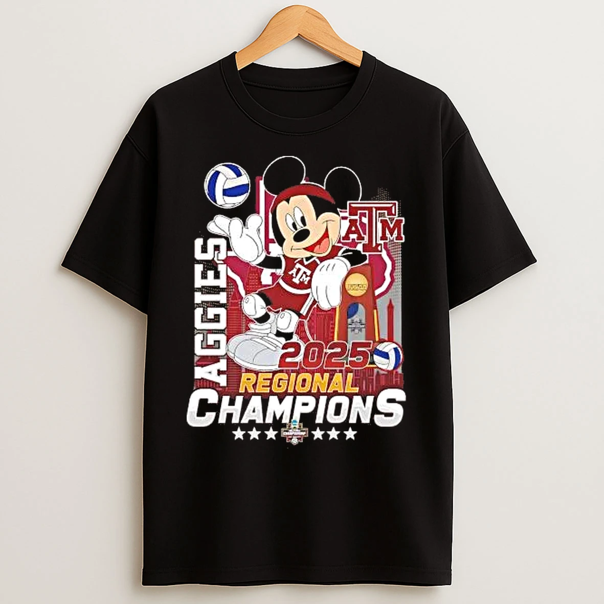 Classic Mickey Mouse Texas Am Aggies 2025 Ncaa Volleyball Regional Champions T Shirts