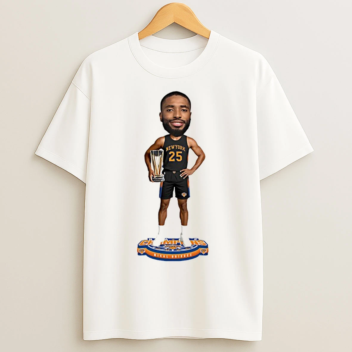 Classic Mikal Bridges New York Knicks Nba Cup Champions Caricature T Shirts