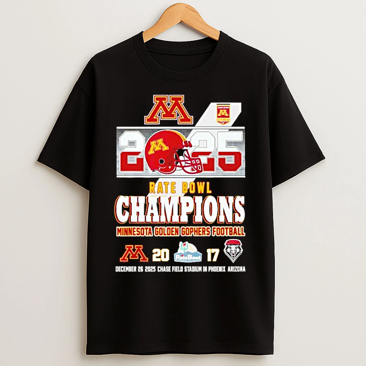 Classic Minnesota Golden Gophers 2025 Rate Bowl Champions 20 17 Score T Shirts