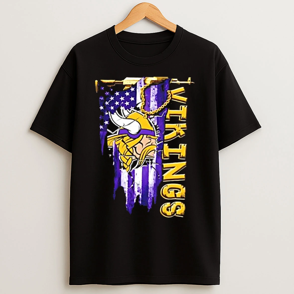 Classic Minnesota Vikings Football Battle Shattered Usa Flag Rip Design T Shirts