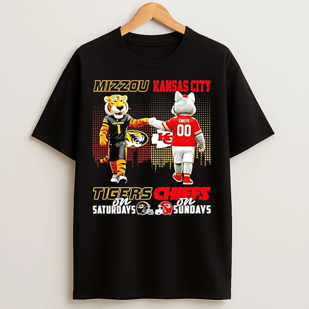 Classic Missouri Tigers On Saturdays Vs Kansas City Chiefs On Sundays Mascot Skyline T Shirts