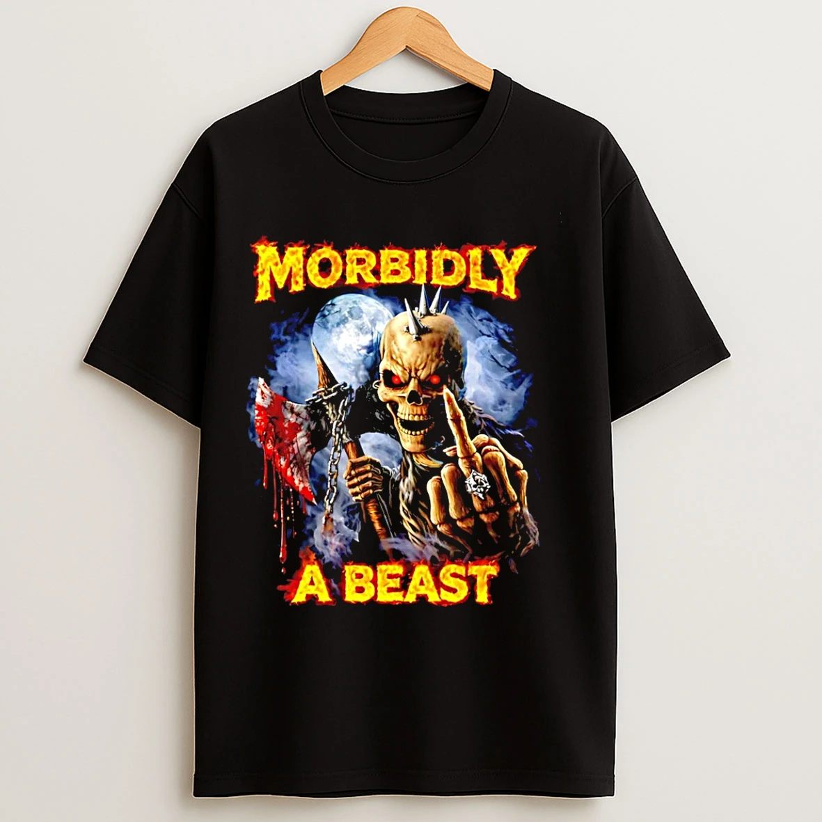 Classic Morbidly A Beast Skeleton Middle Finger T Shirts