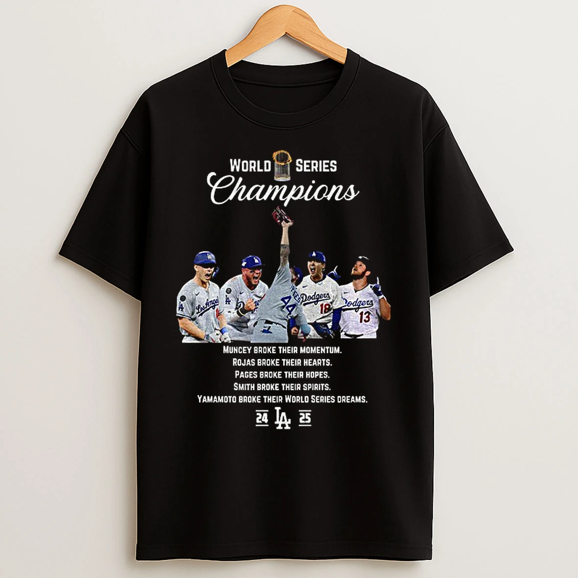 Classic Muncy Rojas Pages Smith Yamamoto 2025 World Series Champions Dodgers T Shirts