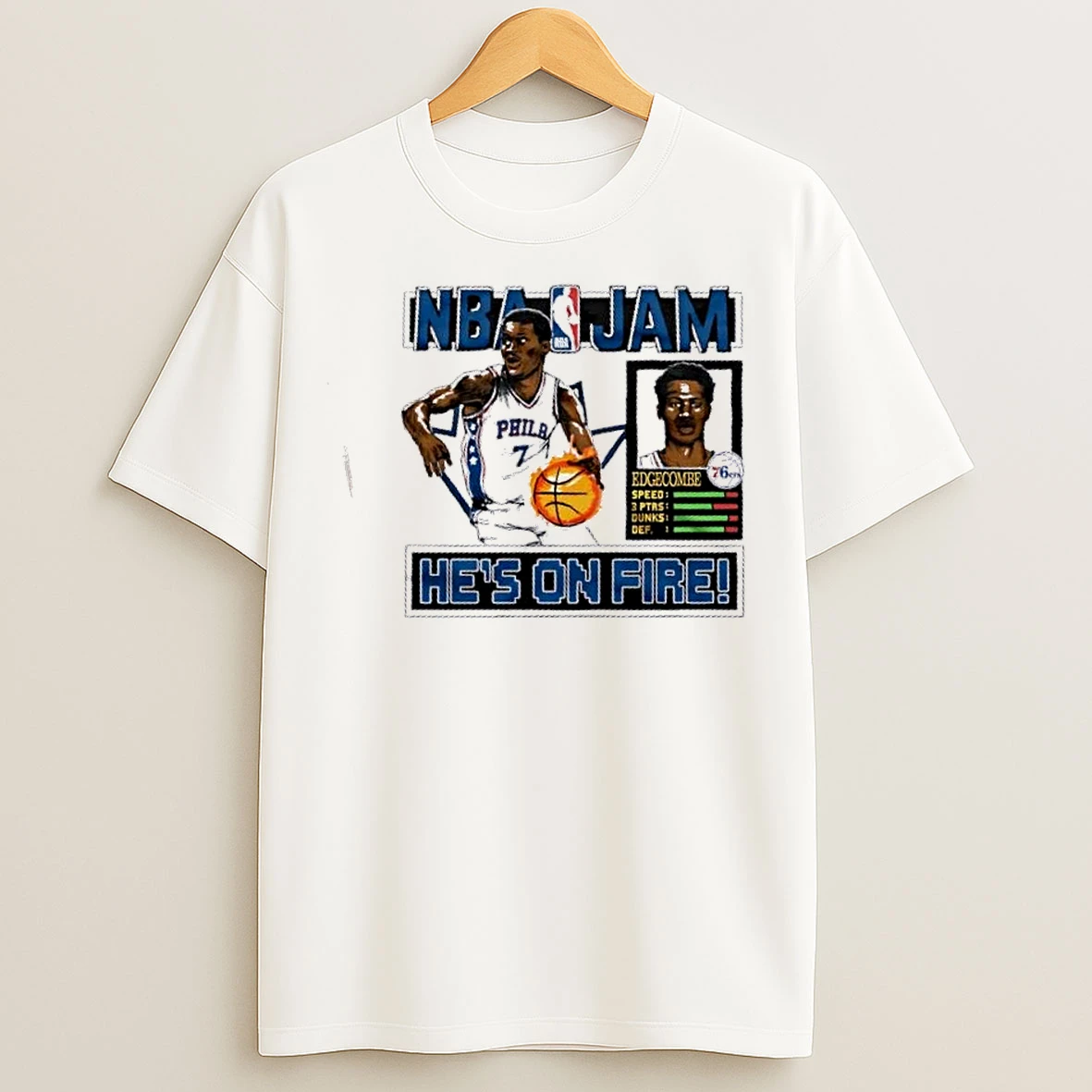 Classic Nba Jam Philadelphia 76ers V J Edgecombe Hes On Fire T Shirts