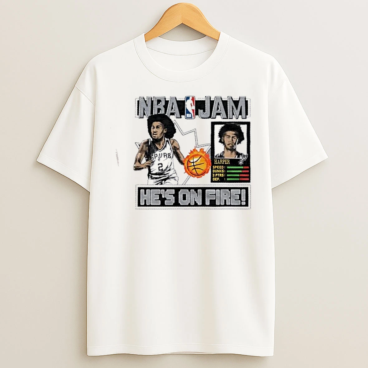 Classic Nba Jam San Antonio Spurs Dylan Harper Hes On Fire T Shirts