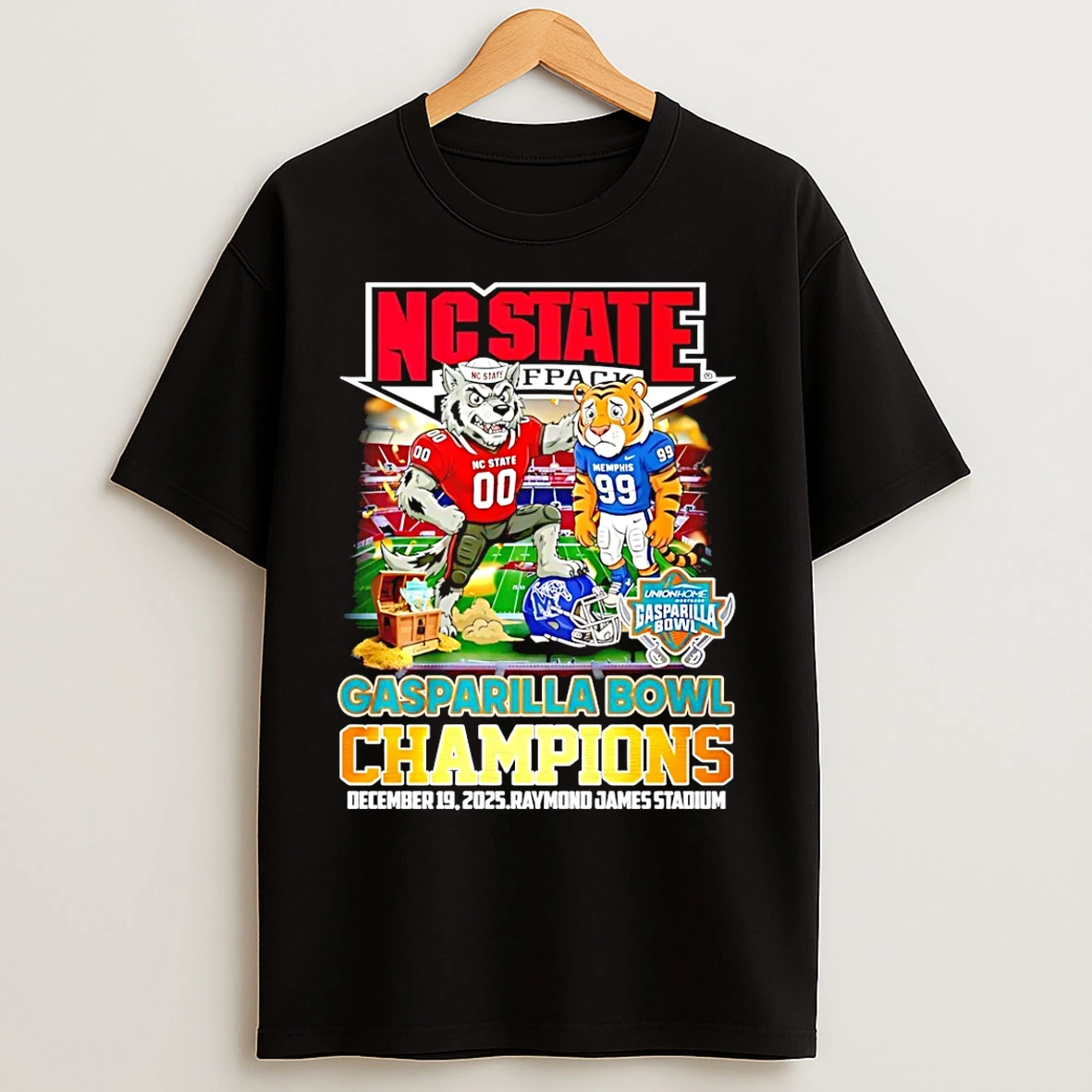 Classic Nc State Wolfpack 2025 Gasparilla Bowl Champions Mascot T Shirts