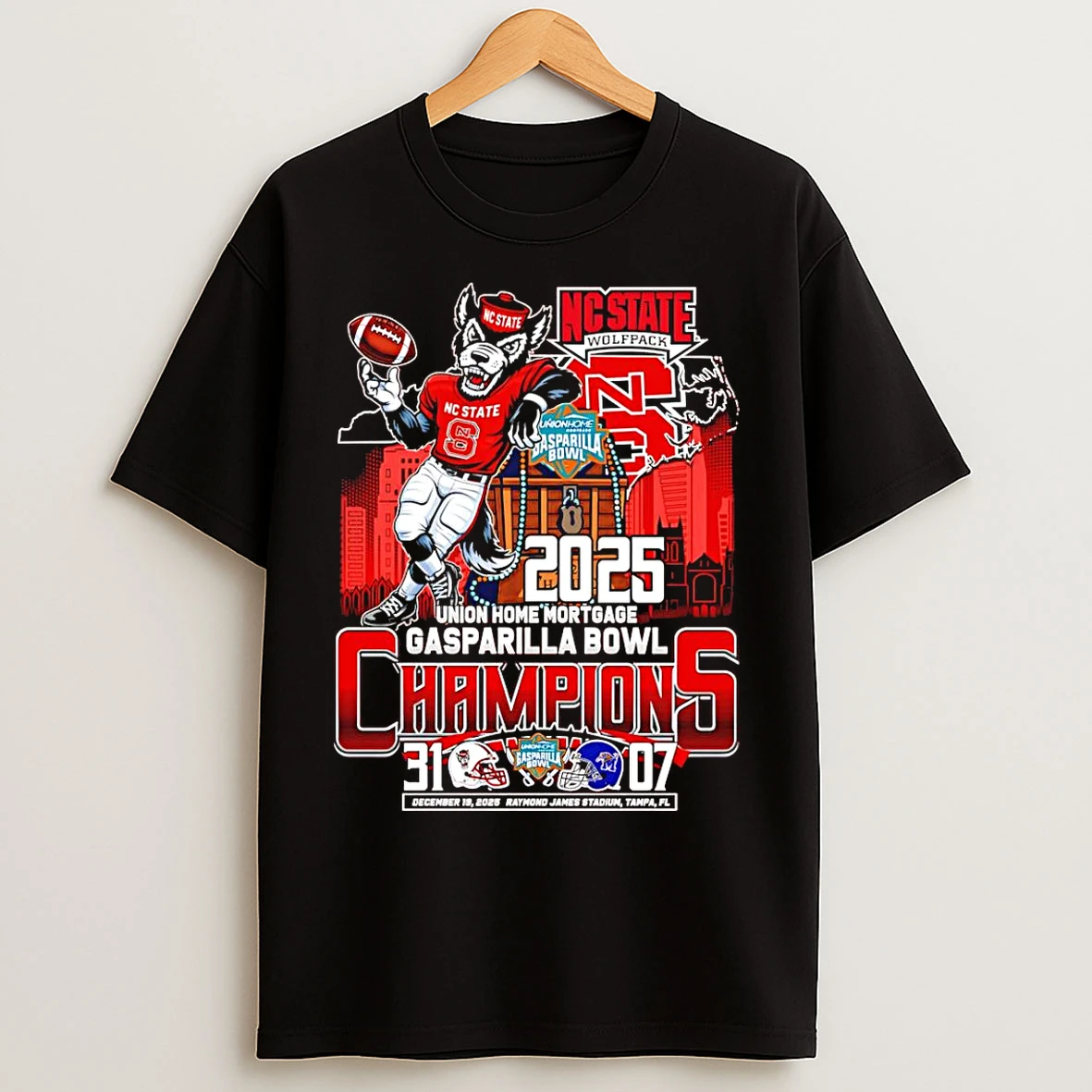 Classic Nc State Wolfpack 2025 Union Home Mortgage Gasparilla Bowl Champions Mascot T Shirts