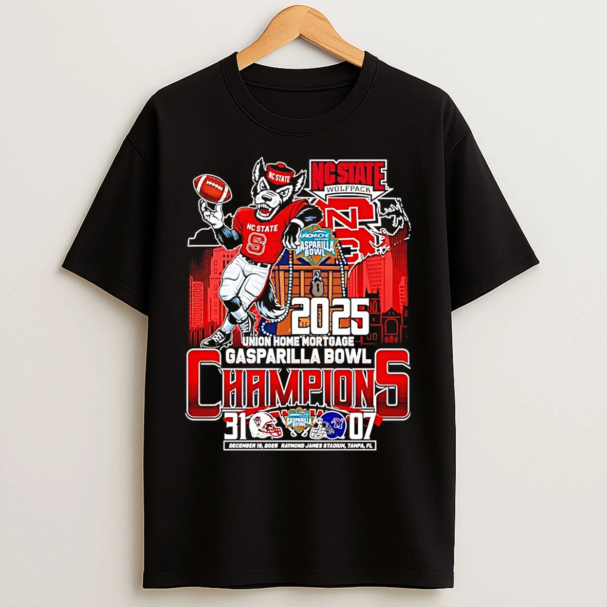 Classic Nc State Wolfpack 2025 Union Home Mortgage Gasparilla Bowl Champions Score T Shirts