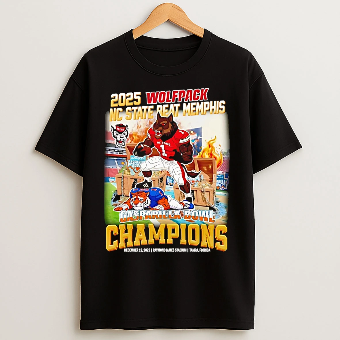 Classic Nc State Wolfpack Gasparilla Bowl Champions 2025 Mascot T Shirts