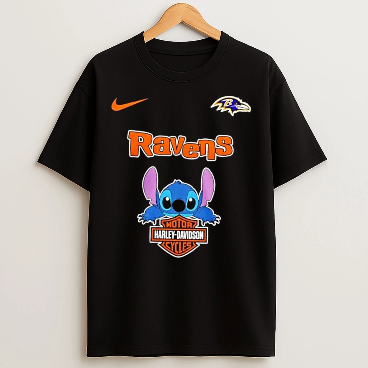 Classic Nfl Baltimore Ravens Stitch Harley Davidson T Shirts