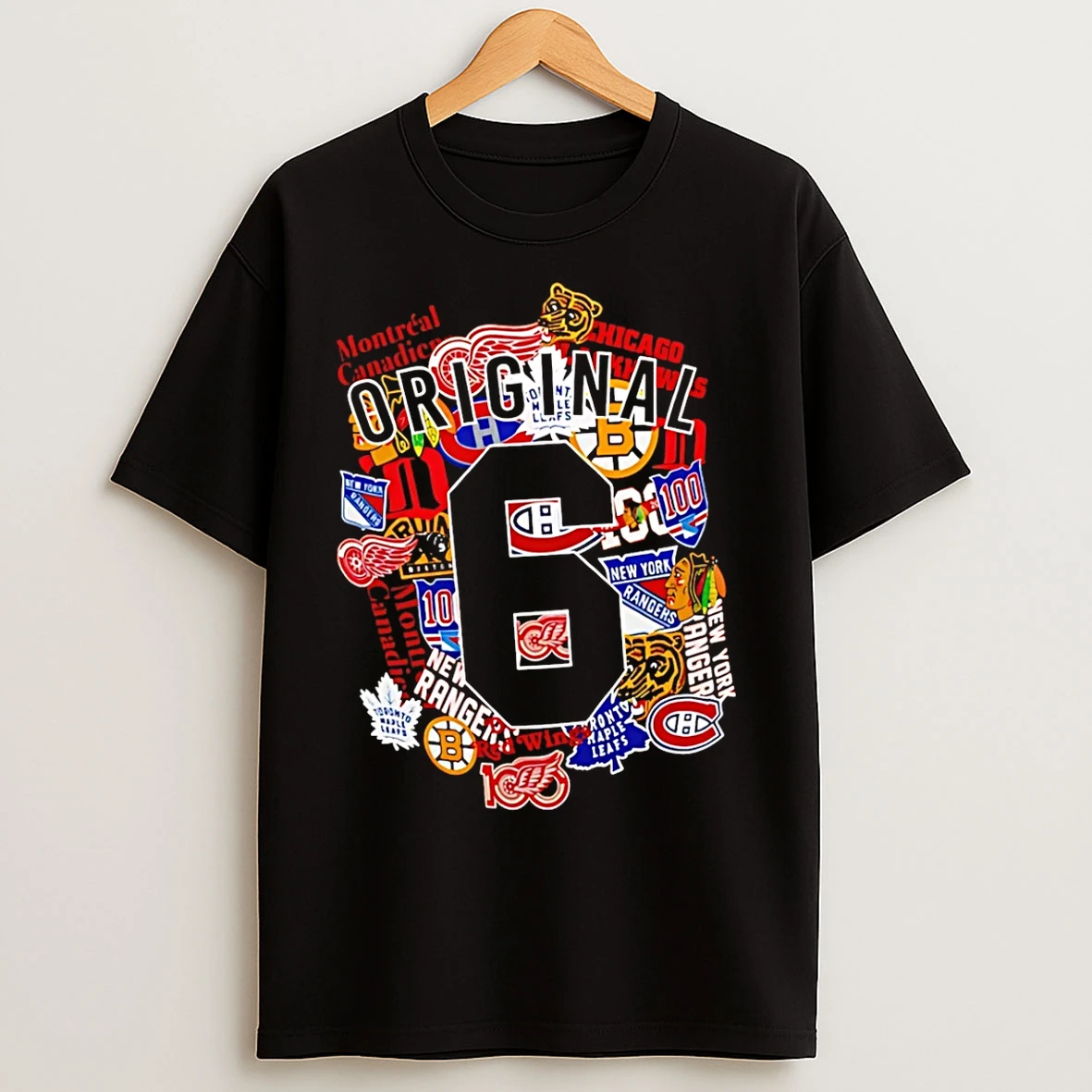 Classic Nhl Starter Black 6 Logo Collage T Shirts