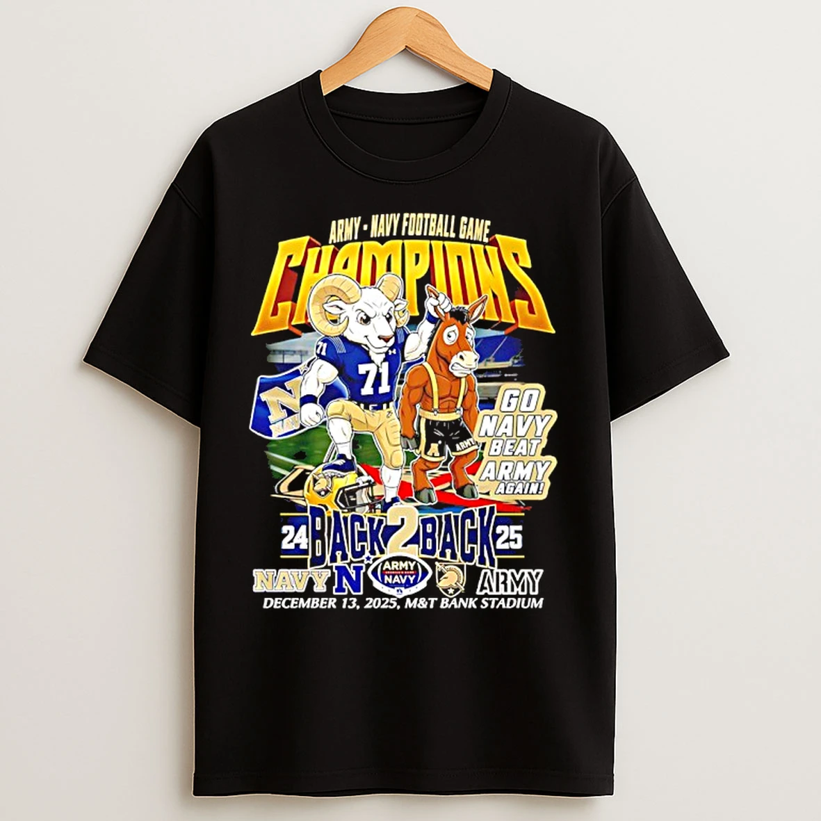Classic Navy Midshipmen 2025 Army Navy Football Game Champions Go Navy Beat Army Again Mascot T Shirts