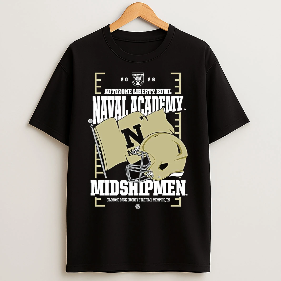Classic Navy Midshipmen 2026 Autozone Liberty Bowl Helmet Flag T Shirts