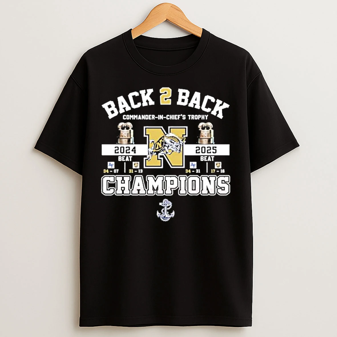 Classic Navy Midshipmen Back 2 Back Commander In Chiefs Trophy Champions T Shirts