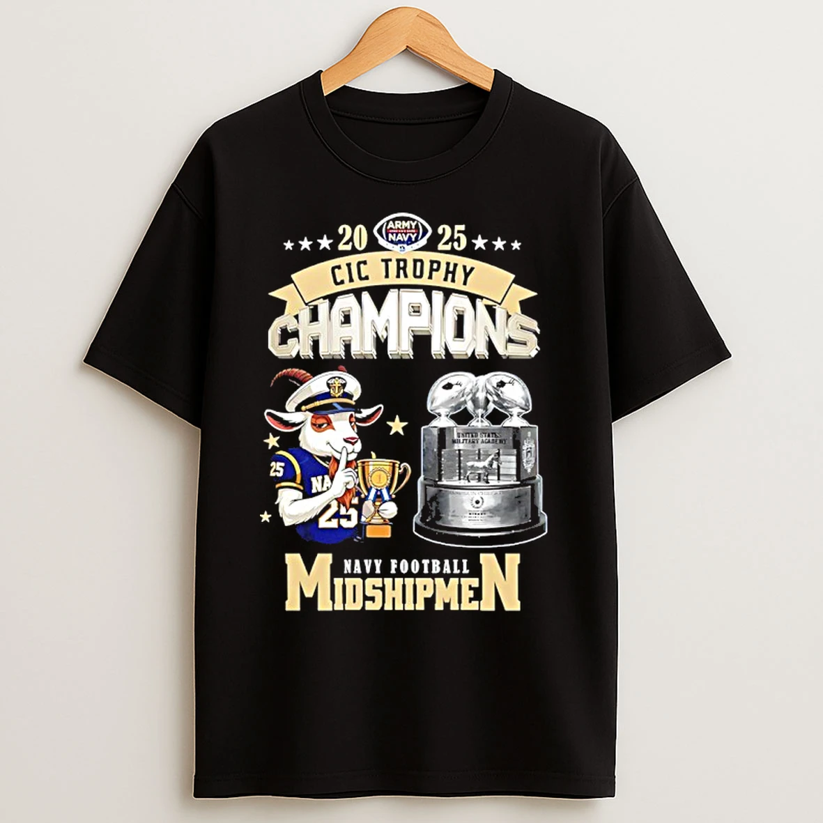 Classic Navy Midshipmen Football 2025 Cic Trophy Champions Mascot T Shirts