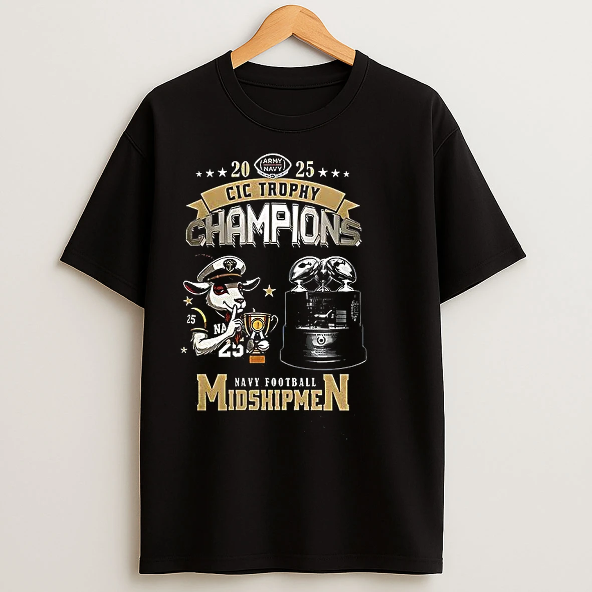 Classic Navy Midshipmen Football Cic Trophy Champions 2025 Mascot T Shirts