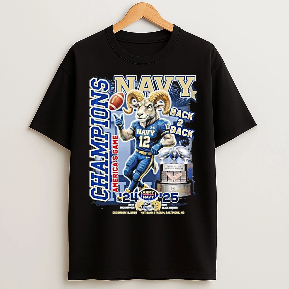 Classic Navy Midshipmen Mascot Back 2 Back Americas Game Champions T Shirts