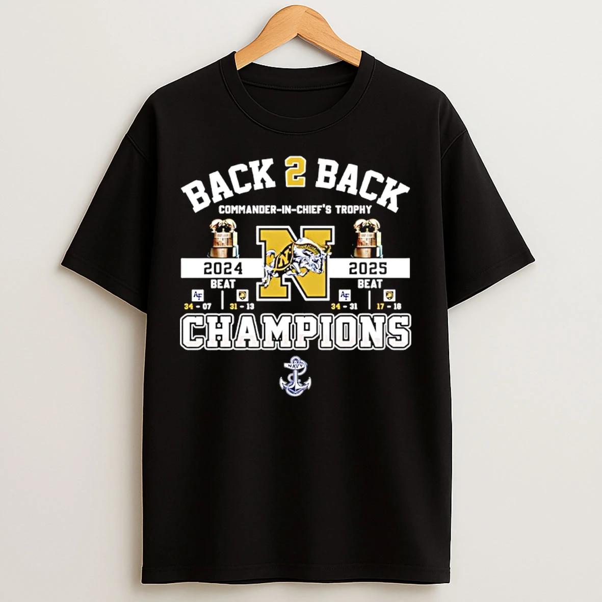 Classic Navy Midshipmen Baack 2 Back Commander In Chiefs Trophy Champions 2024 2025 T Shirts
