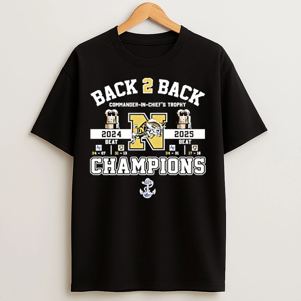 Classic Navy Midshipmen Beat Air Force Falcons Commander In Chiefs Trophy Back 2 Back T Shirts