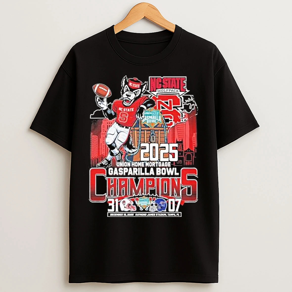 Classic Nc State Wolfpack Mascot 2025 Gasparilla Bowl Champions Score T Shirts