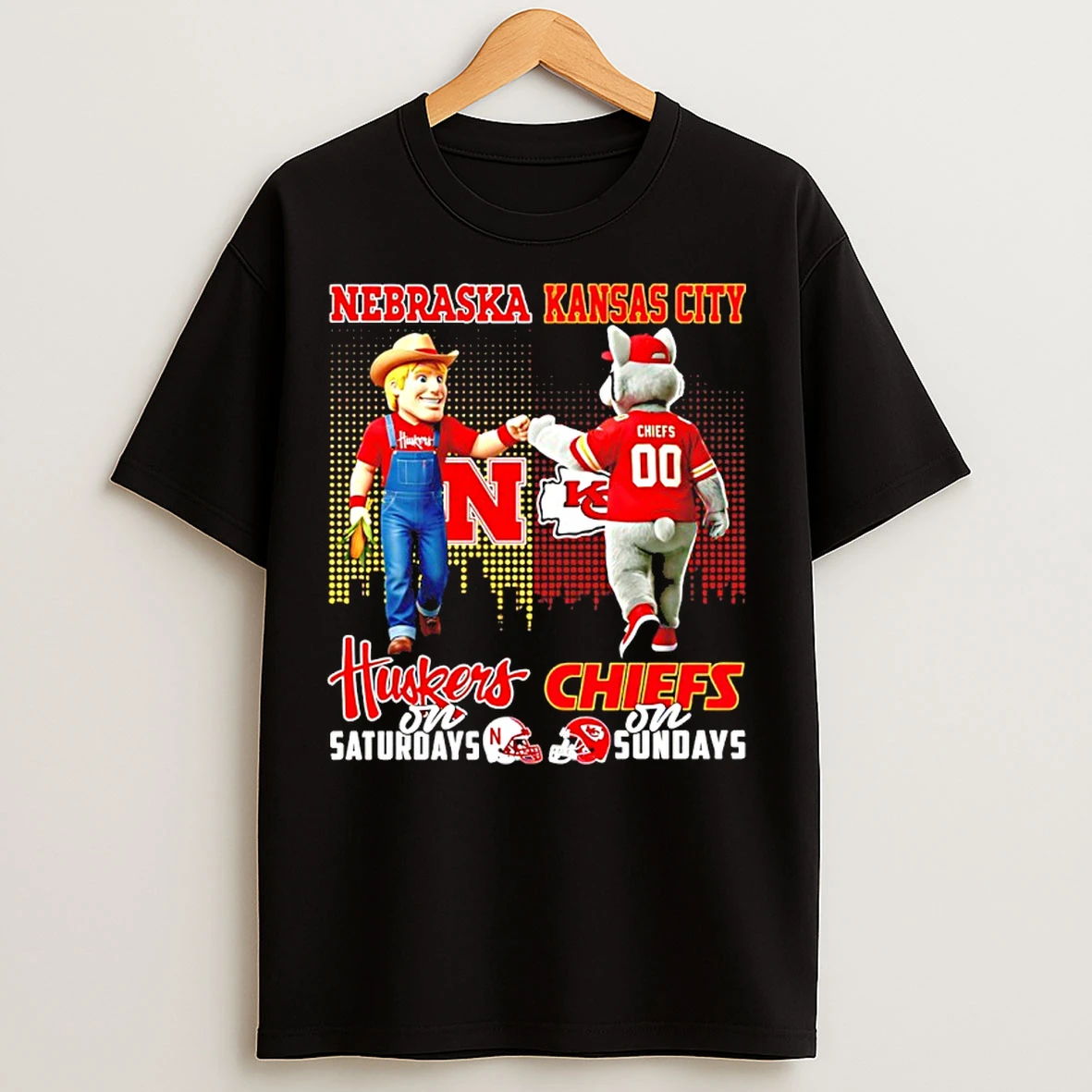 Classic Nebraska Cornhuskers On Saturdays Vs Kansas City Chiefs On Sundays Mascot Skyline T Shirts