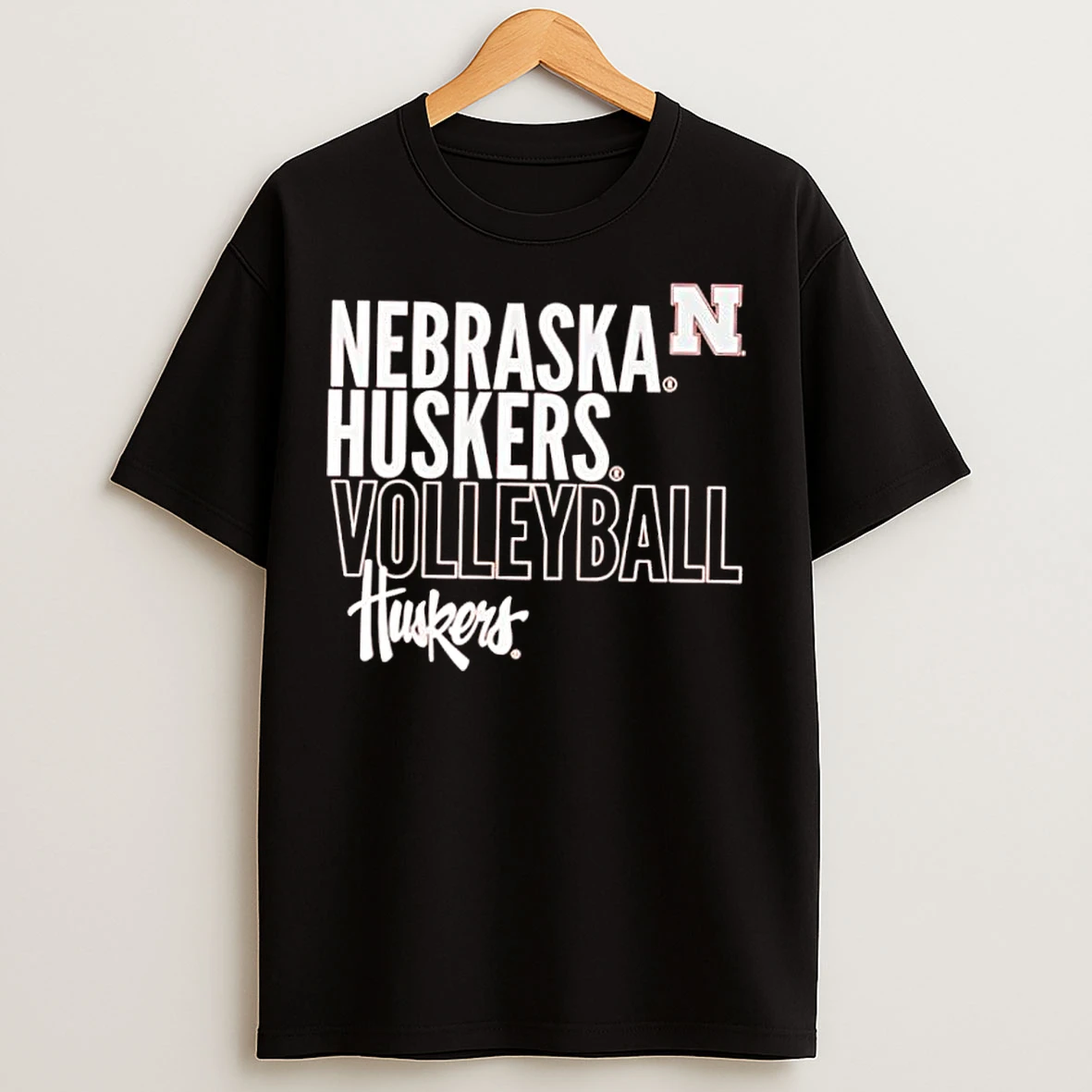 Classic Nebraska Cornhuskers Womens Volleyball Text Logo Overlay T Shirts