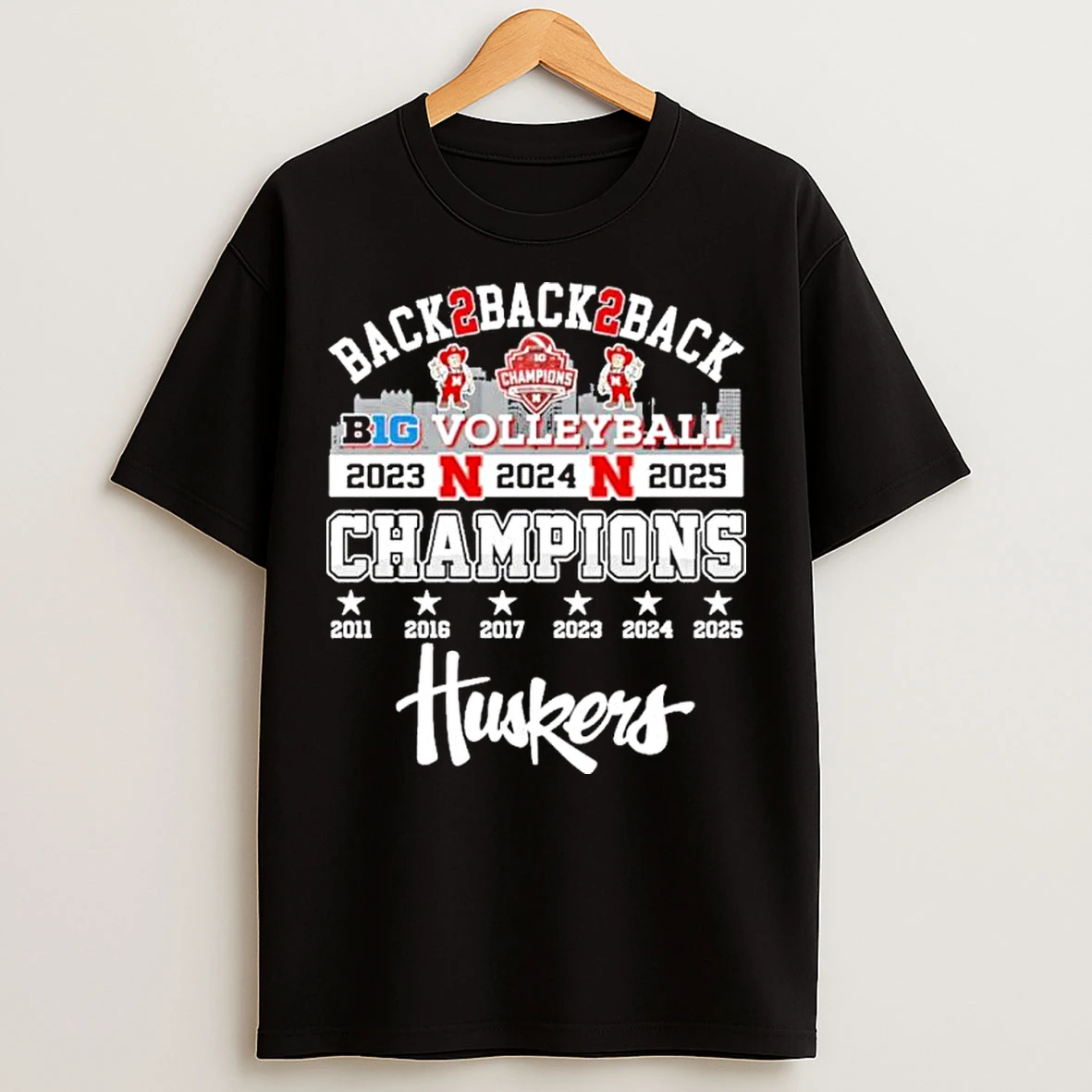 Classic Nebraska Huskers Back 2 Back 2 Back Big Ten Volleyball Champions T Shirts