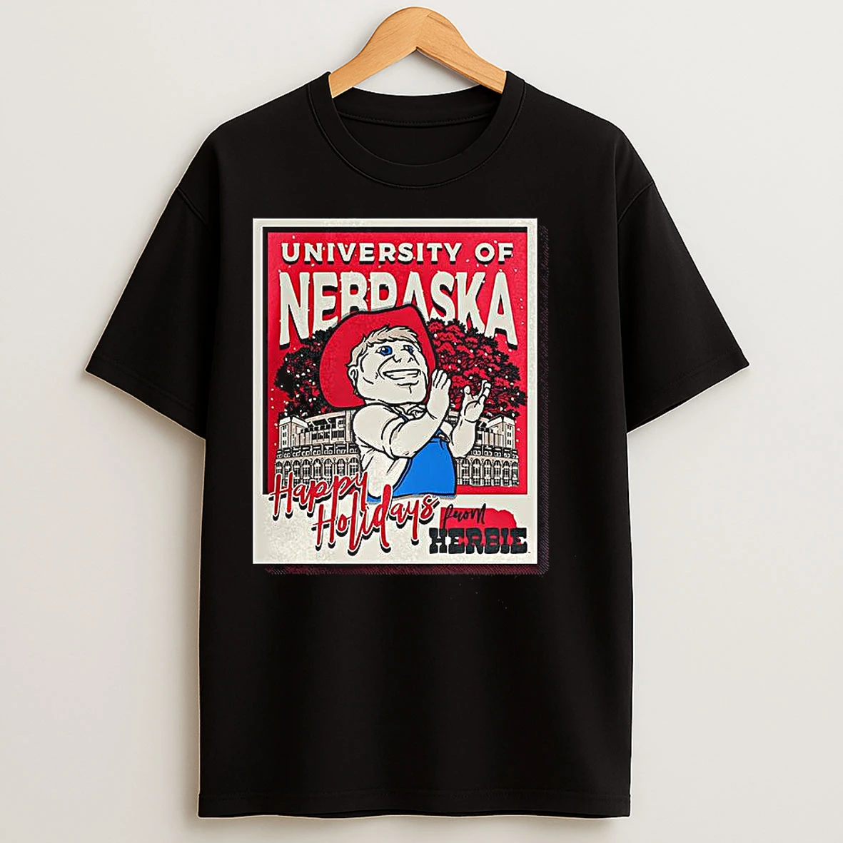 Classic Nebraska Huskers University Happy Holidays T Shirts
