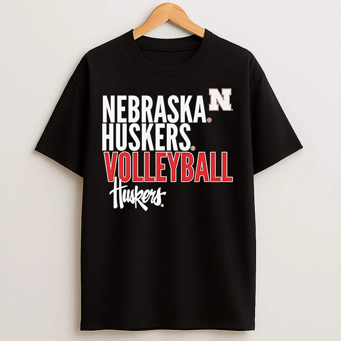 Classic Nebraska Huskers Volleyball Huskerstext Logo Overlay T Shirts
