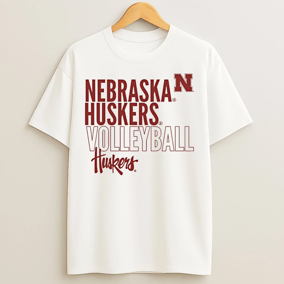 Classic Nebraska Huskers Volleyball Text Logo Overlay T Shirts