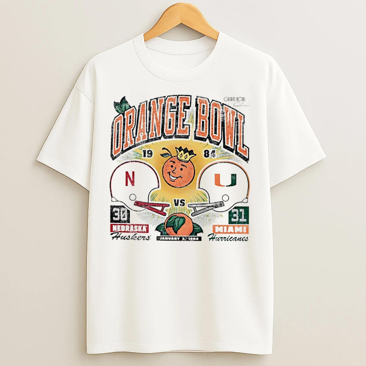 Classic Nebraska Huskers Vs Miami Hurricanes 1984 Orange Bowl Matchup Vintage T Shirts