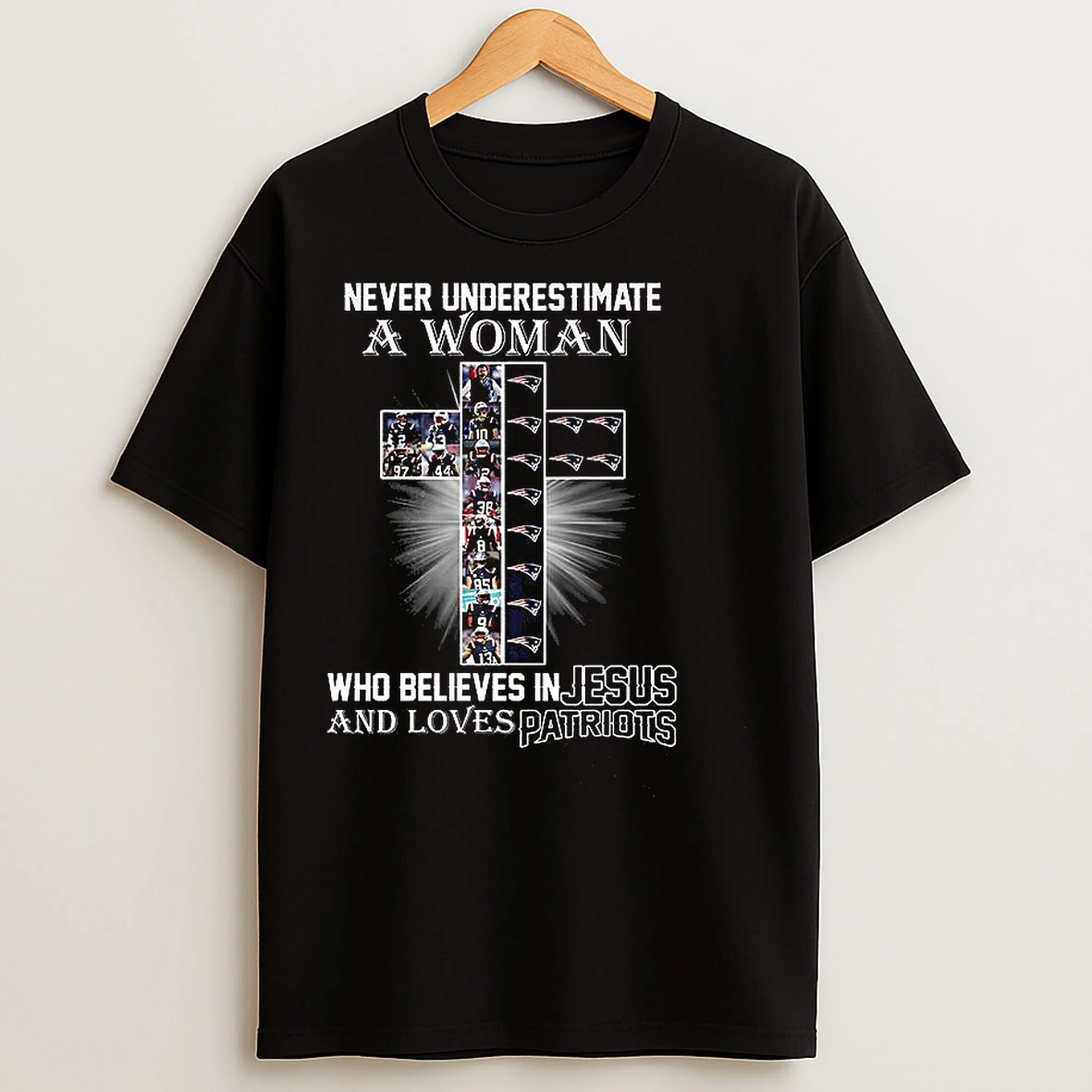 Classic Never Underestimate A Woman Who Believe In Jesus And Loves New England Patriots T Shirts