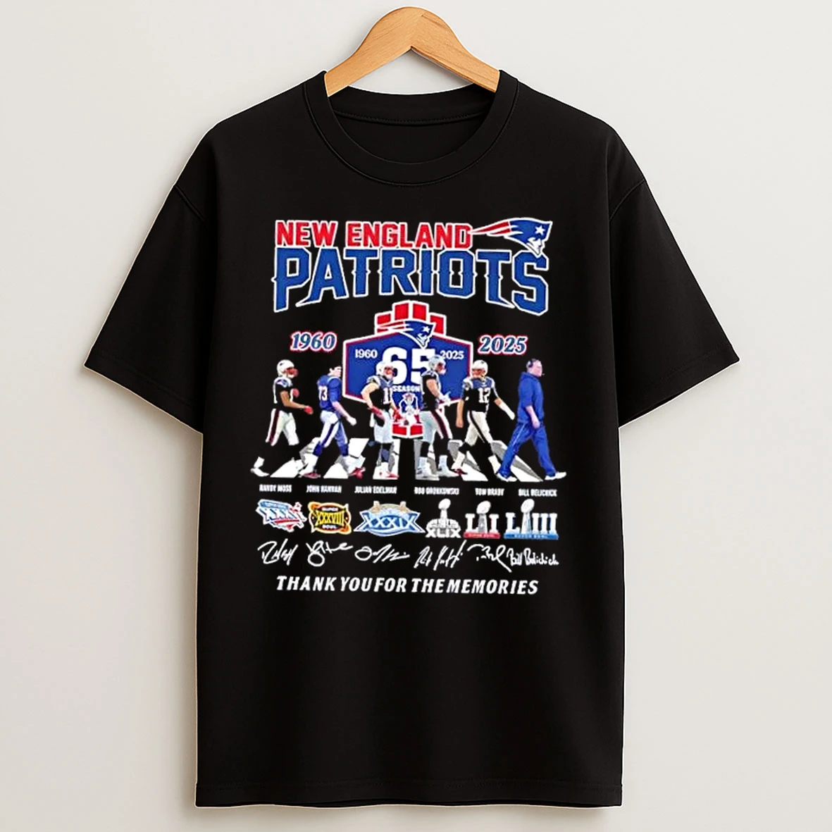 Classic New England Patriots 1960 2025 Coach Bill Belichick And Legends Abbey Road Thank You For The Memories Signatures T Shirts