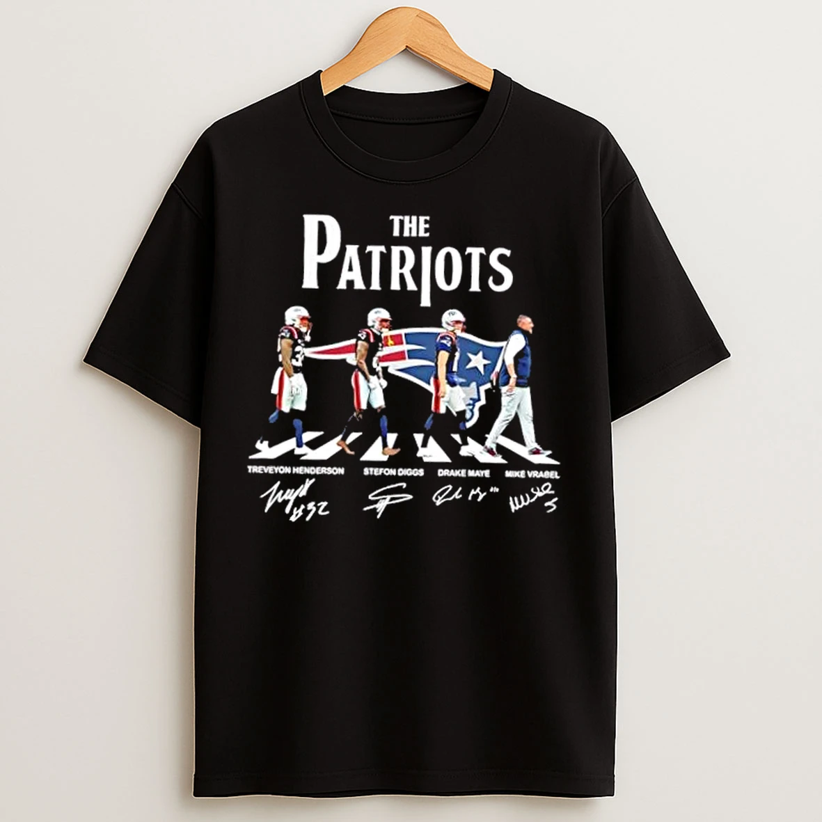 Classic New England Patriots Mike Vrabel Drake Maye Stefon Diggs Treveyon Henderson Abbey Road Signatures T Shirts