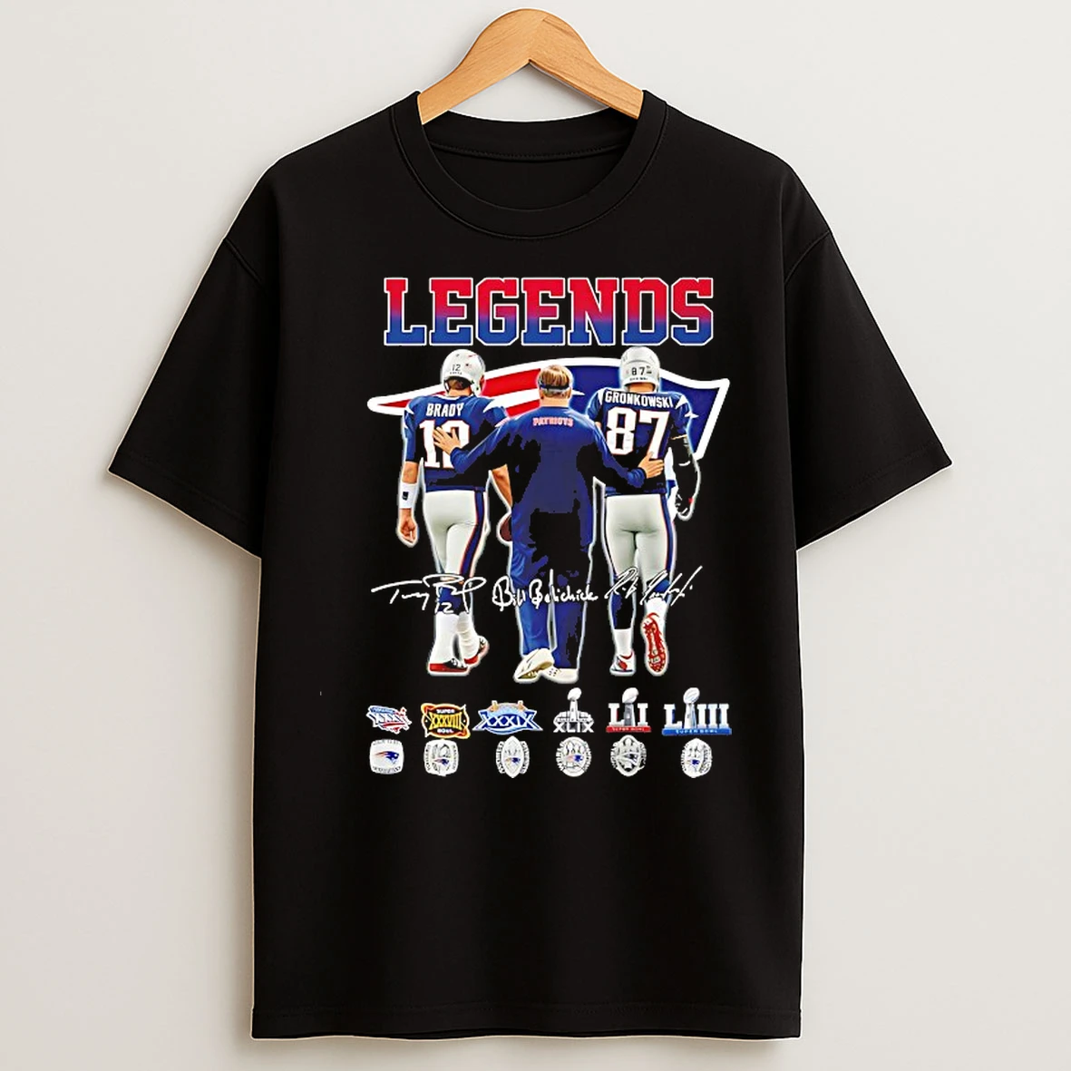 Classic New England Patriots Tom Brady Bill Belichick And Rob Gronkowski Legends T Shirts