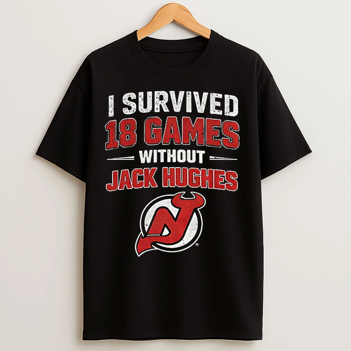 Classic New Jersey Devils Hockey I Survived 18 Games Without Jack Hughes Logo T Shirts