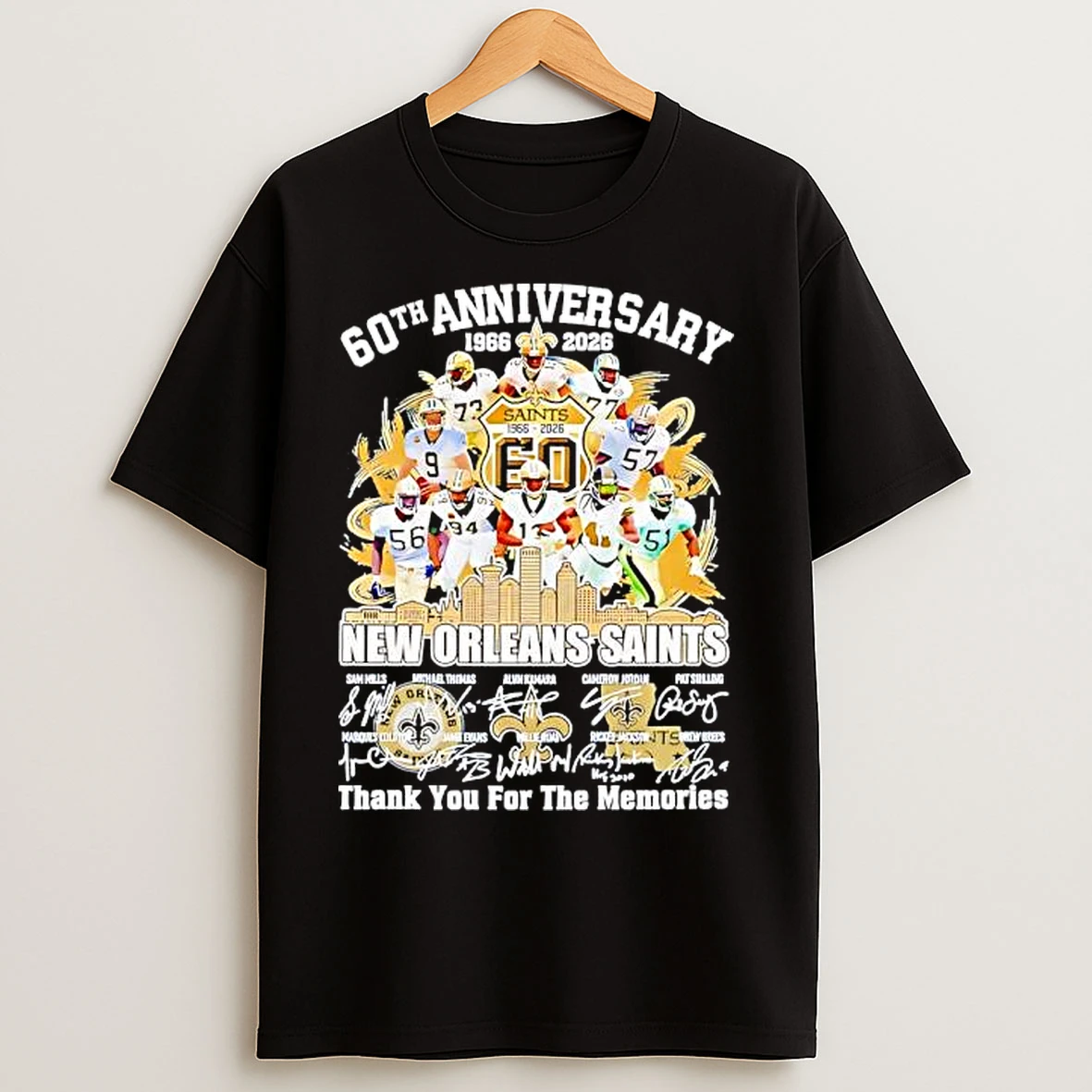 Classic New Orleans Saints 60th Anniversary 1966 2026 Signatures Thank You For The Memories T Shirts