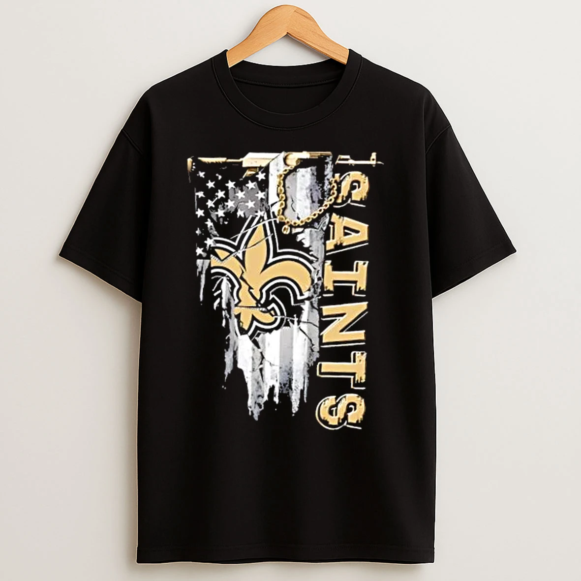 Classic New Orleans Saints Football Battle Shattered Usa Flag Rip Design T Shirts