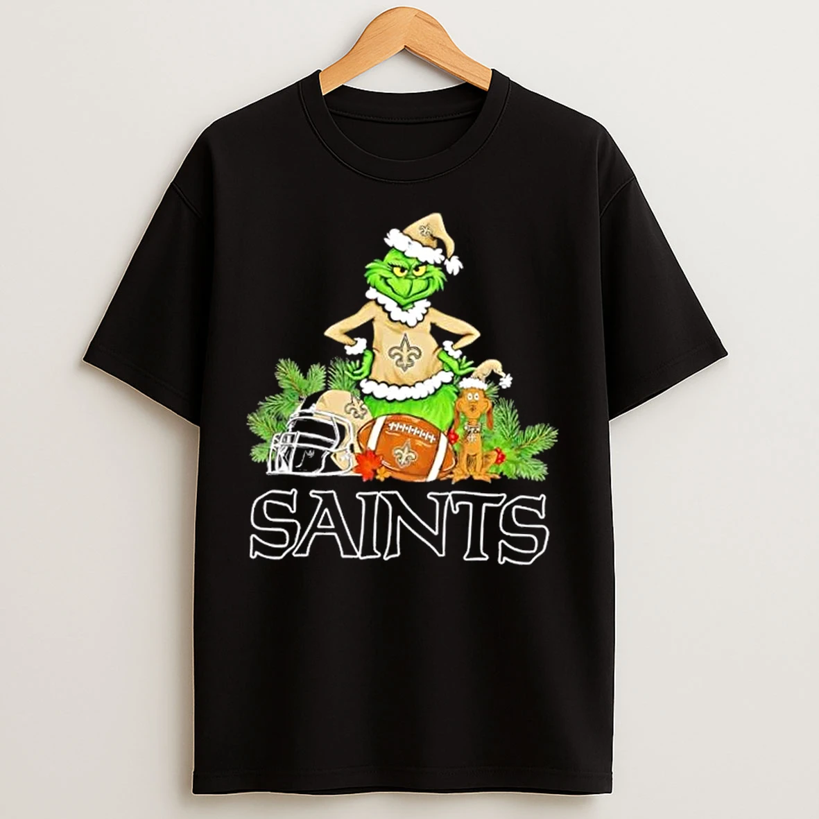 Classic New Orleans Saints Football X Grinch And Max Dog Merry Christmas T Shirts