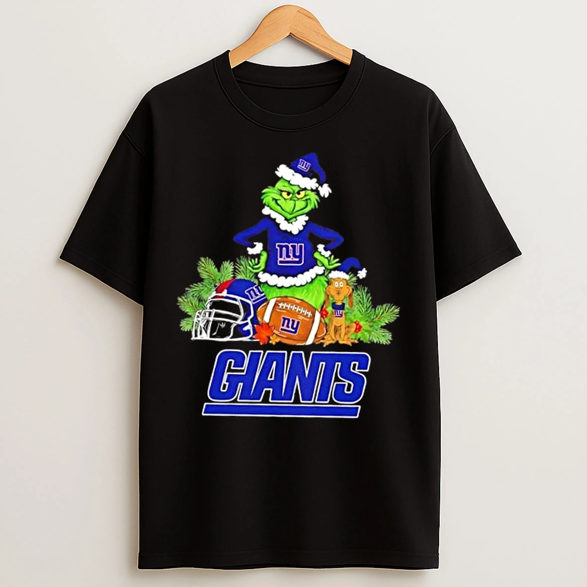 Classic New York Giants Football X Grinch And Max Dog Merry Christmas T Shirts