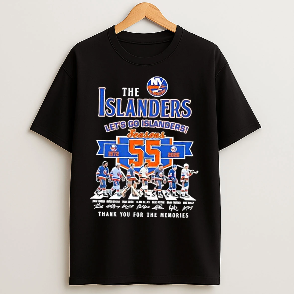 Classic New York Islanders 55 Seasons 1972 2026 Mike Bossy And Legends Abbey Road Thank You For The Memories Signatures T Shirts