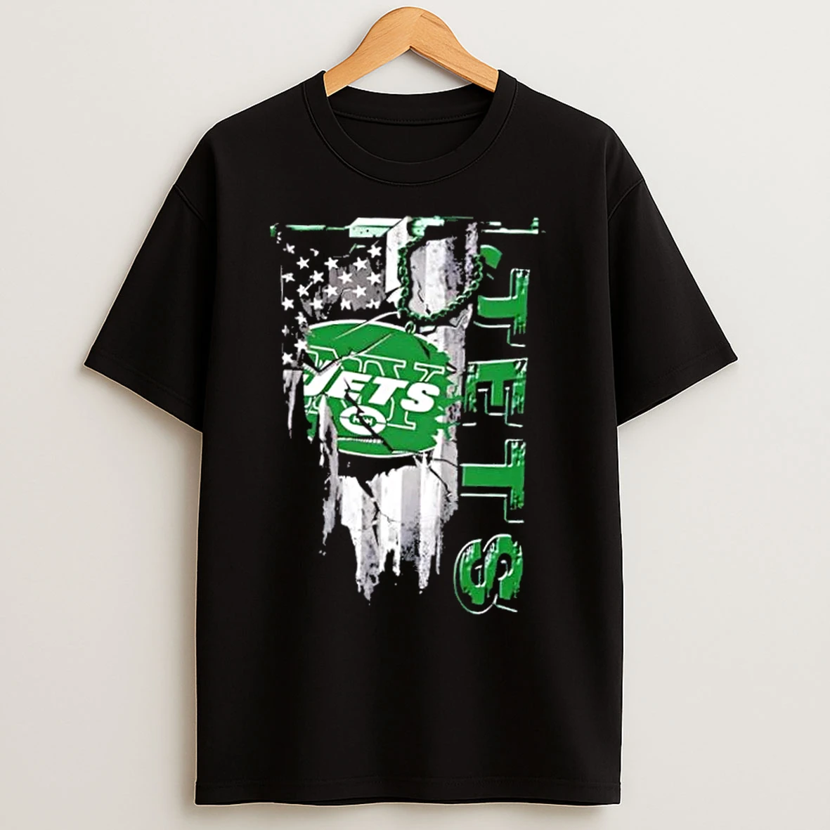 Classic New York Jets Football Battle Shattered Usa Flag Rip Design T Shirts