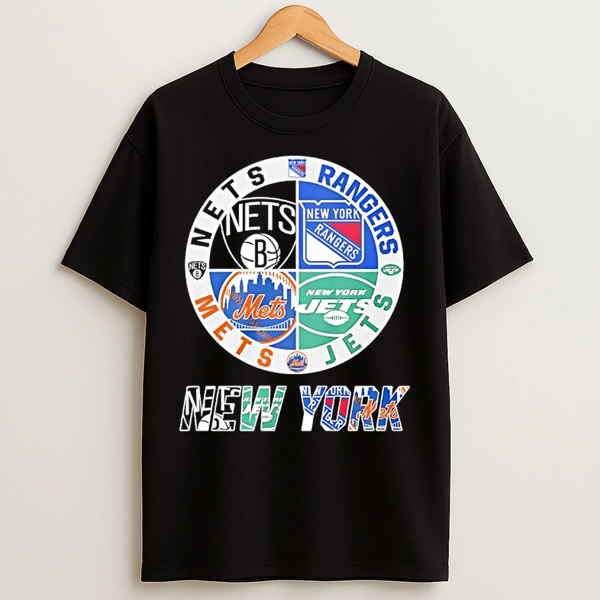 Classic New York Jets New York Nets New York Mets And New York Rangers Mashup Logo T Shirts