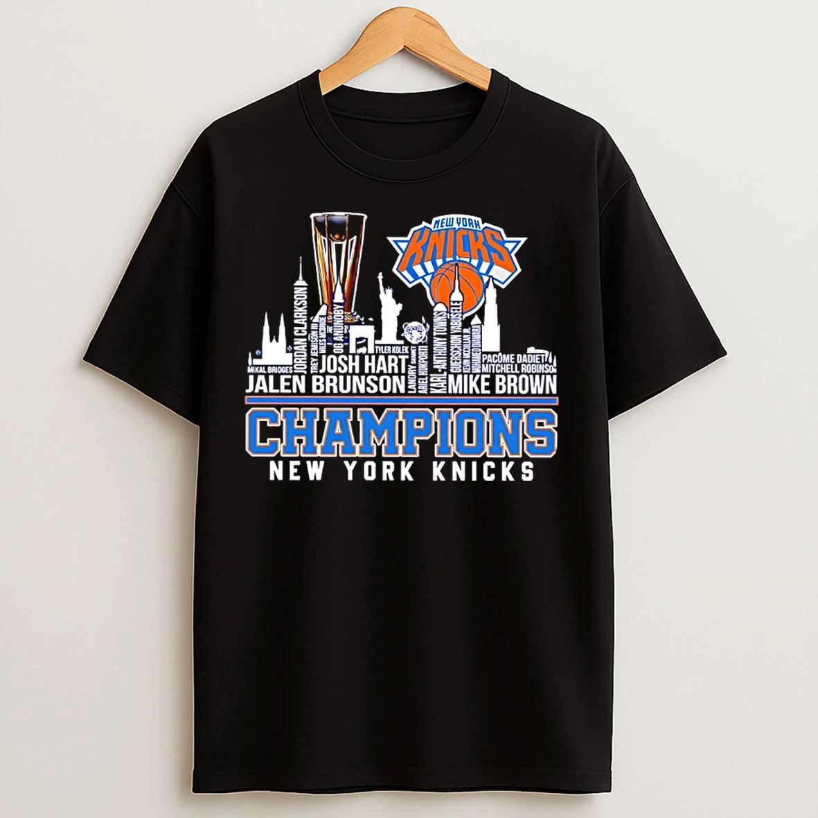 Classic New York Knicks 2025 Nba Cup Champions Players Names City Skyline T Shirts