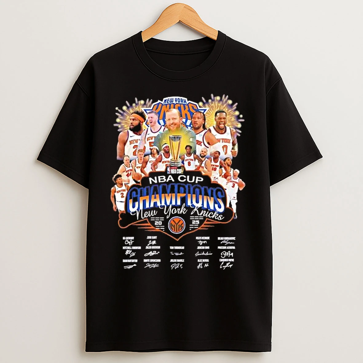 Classic New York Knicks 2025 Nba Cup Champions Trophy Signatures T Shirts