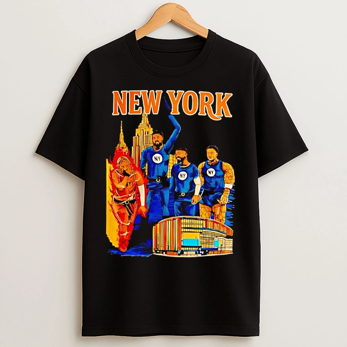 Classic New York Knicks Cup Winners Skyline Cartoon T Shirts